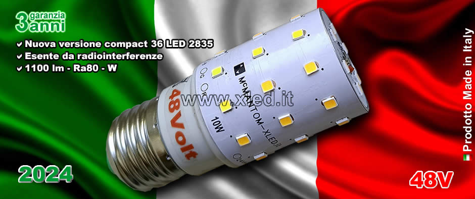 48V - Lampadina LED 10W E27 1000lm White - Compact - 48V LED lamps - Made in Italy - HS 85395000 - Lamps with light-emitting diodes (LED) - Country of origin: Italy
